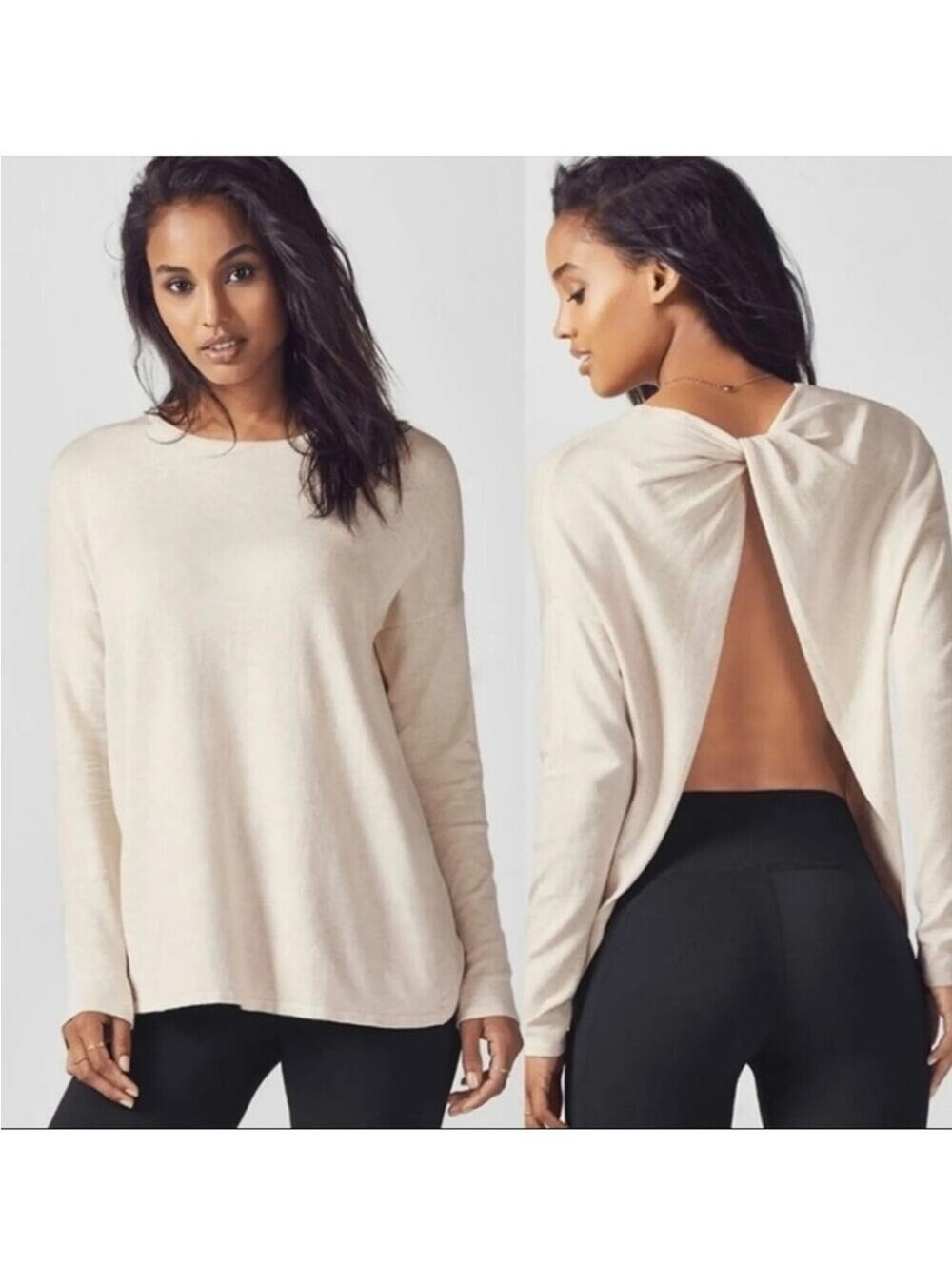 Fabletics Fabiana Vanilla Heather Twist Back Sweater Size Small